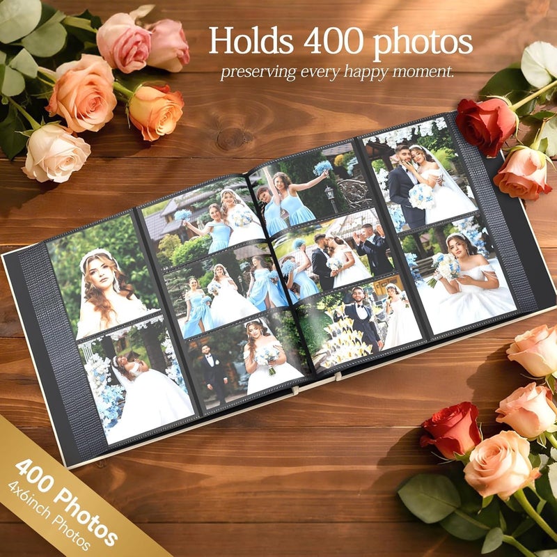 barsone Linen Wedding Photo Album 4x6 with 400 Pockets(Large Capacity Customizable Memory Book, Custom Engraved Cover, Bridal Photo Album for Engagement, Gifts & Memory Keepsake) - Image 4
